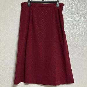 Koret NWOT Burgundy Red Diamond‎ Pattern Skirt A-line Midi Length Side Zip Sz 10